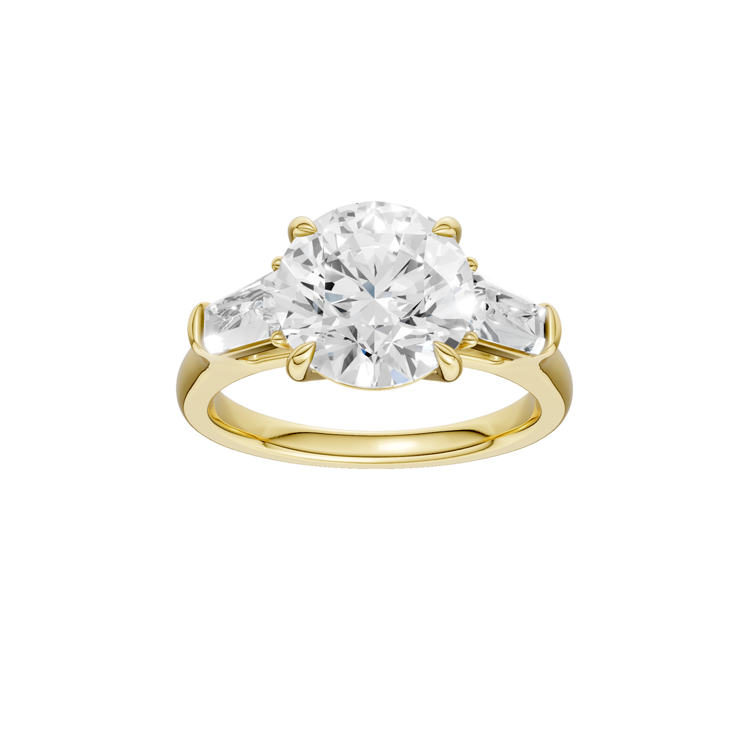 3-Stone Engagement Ring (Round + Tapered Baguette) in 14K Yellow Gold – Silvadi Jewelry Aurora CO