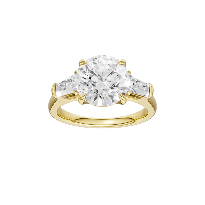 3-Stone Engagement Ring (Round + Tapered Baguette) in 14K Yellow Gold – Silvadi Jewelry Aurora CO