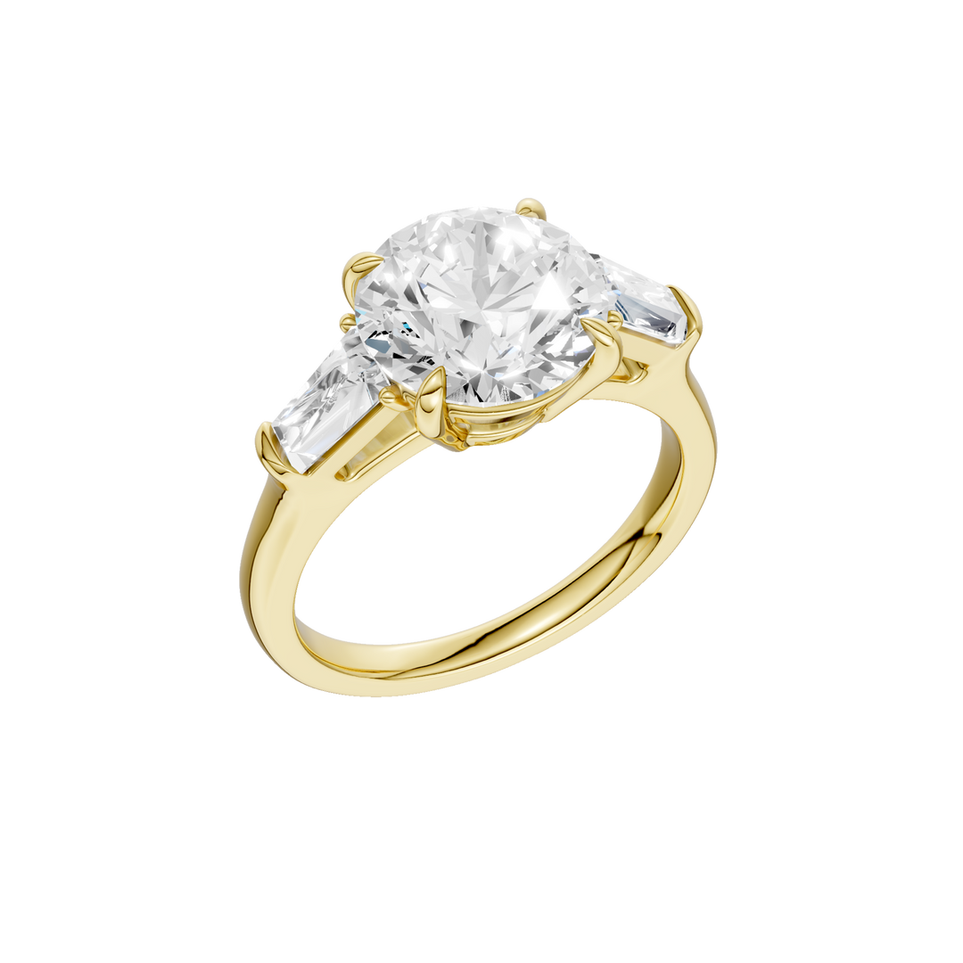 3-Stone Engagement Ring (Round + Tapered Baguette) in 14K Yellow Gold – Silvadi Jewelry Aurora CO