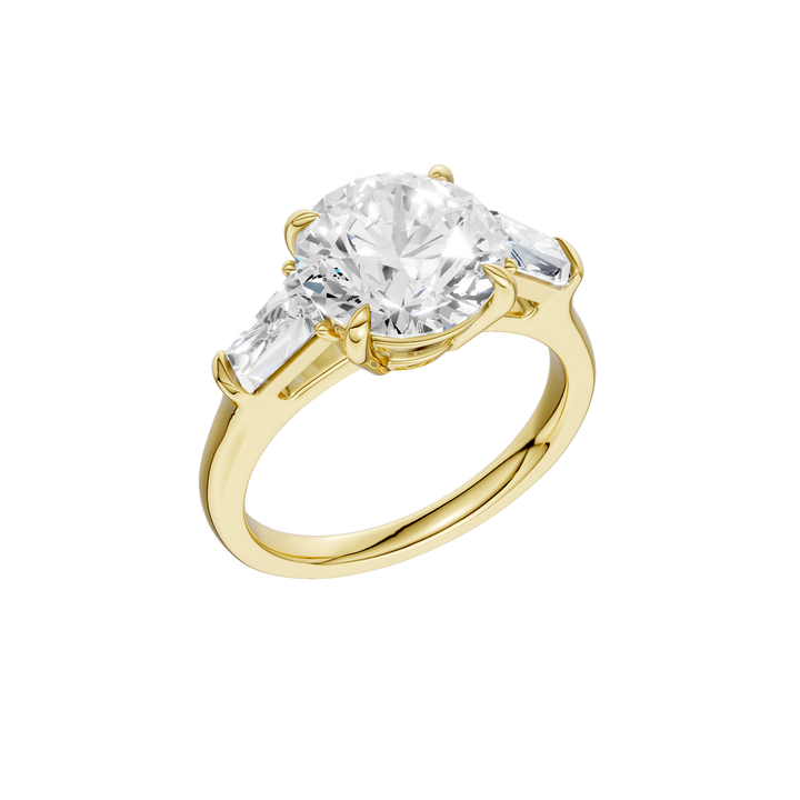 3-Stone Engagement Ring (Round + Tapered Baguette) in 14K Yellow Gold – Silvadi Jewelry Aurora CO