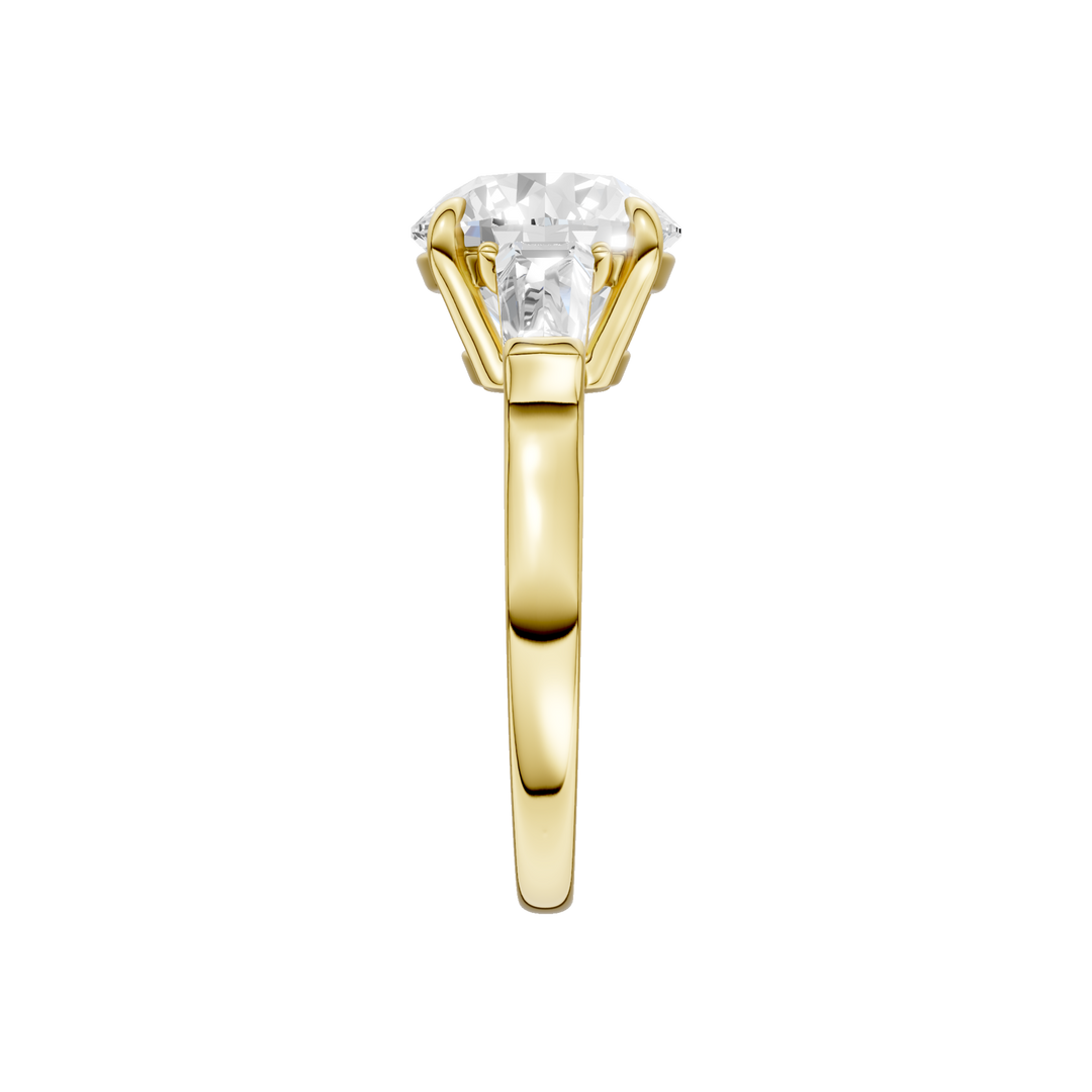 3-Stone Engagement Ring (Round + Tapered Baguette) in 14K Yellow Gold – Silvadi Jewelry Aurora CO