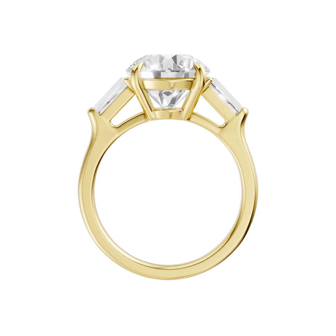3-Stone Engagement Ring (Round + Tapered Baguette) in 14K Yellow Gold – Silvadi Jewelry Aurora CO