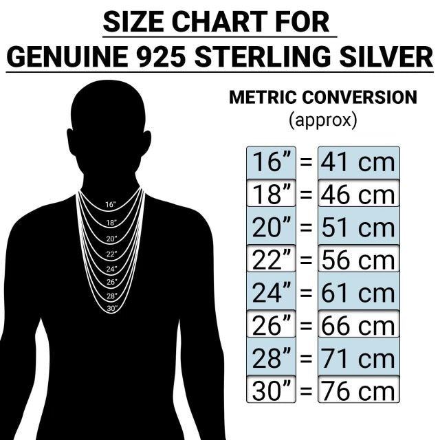 SIZE CHART FOR GENUINE 925 STERLING SILVER
