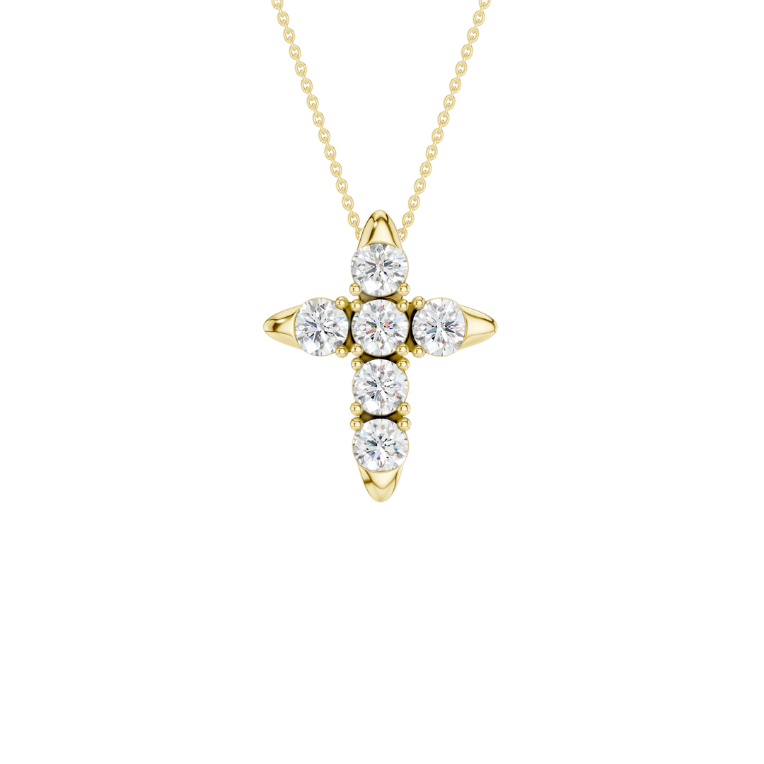 6-Stone Cross Pendant (Round) in 14K Yellow Gold – Silvadi Jewelry Aurora CO
