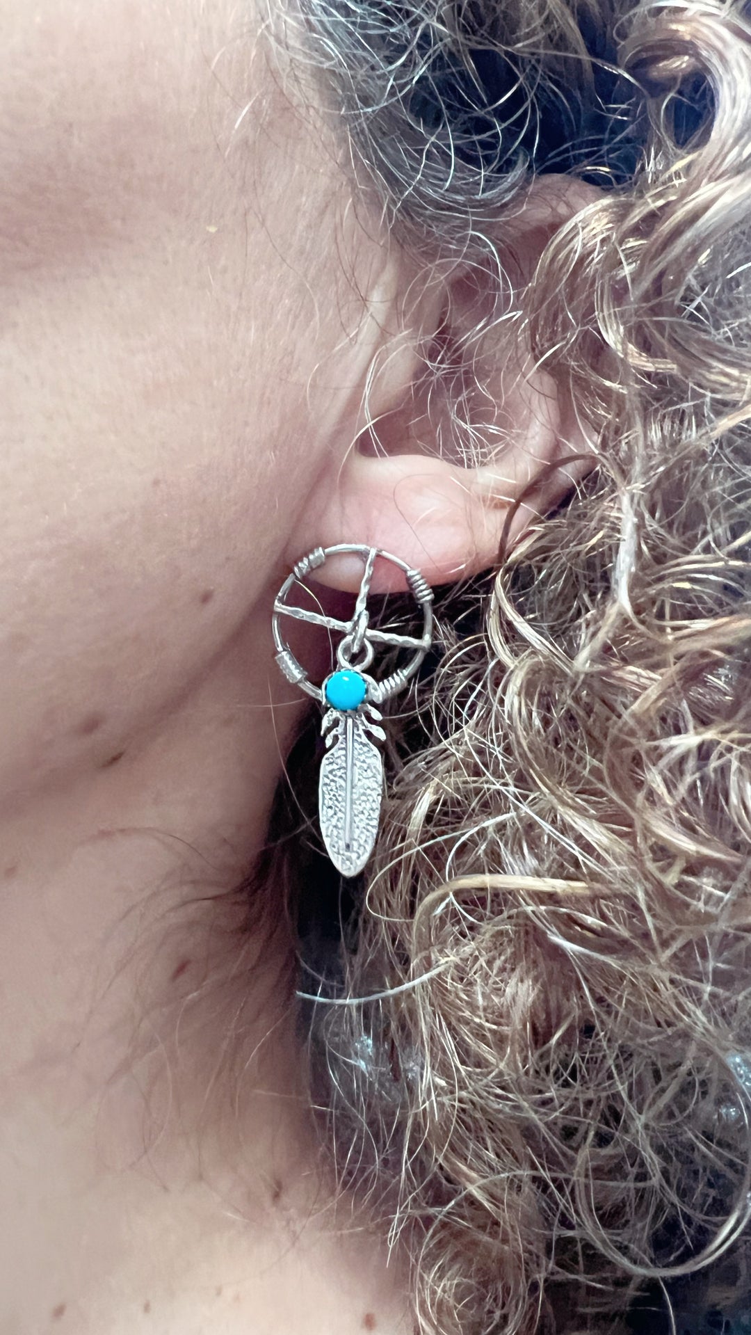 Navajo Turquoise Warrior Shield with dangling Feather Earrings