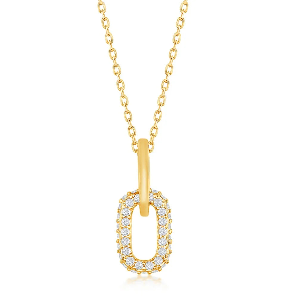 Micro pave CZ paperclip link necklace 18K gold plated 925 sterling silver  Silvadi Aurora CO,