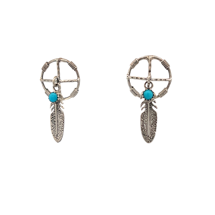 Navajo Turquoise Warrior Shield with dangling Feather Earrings