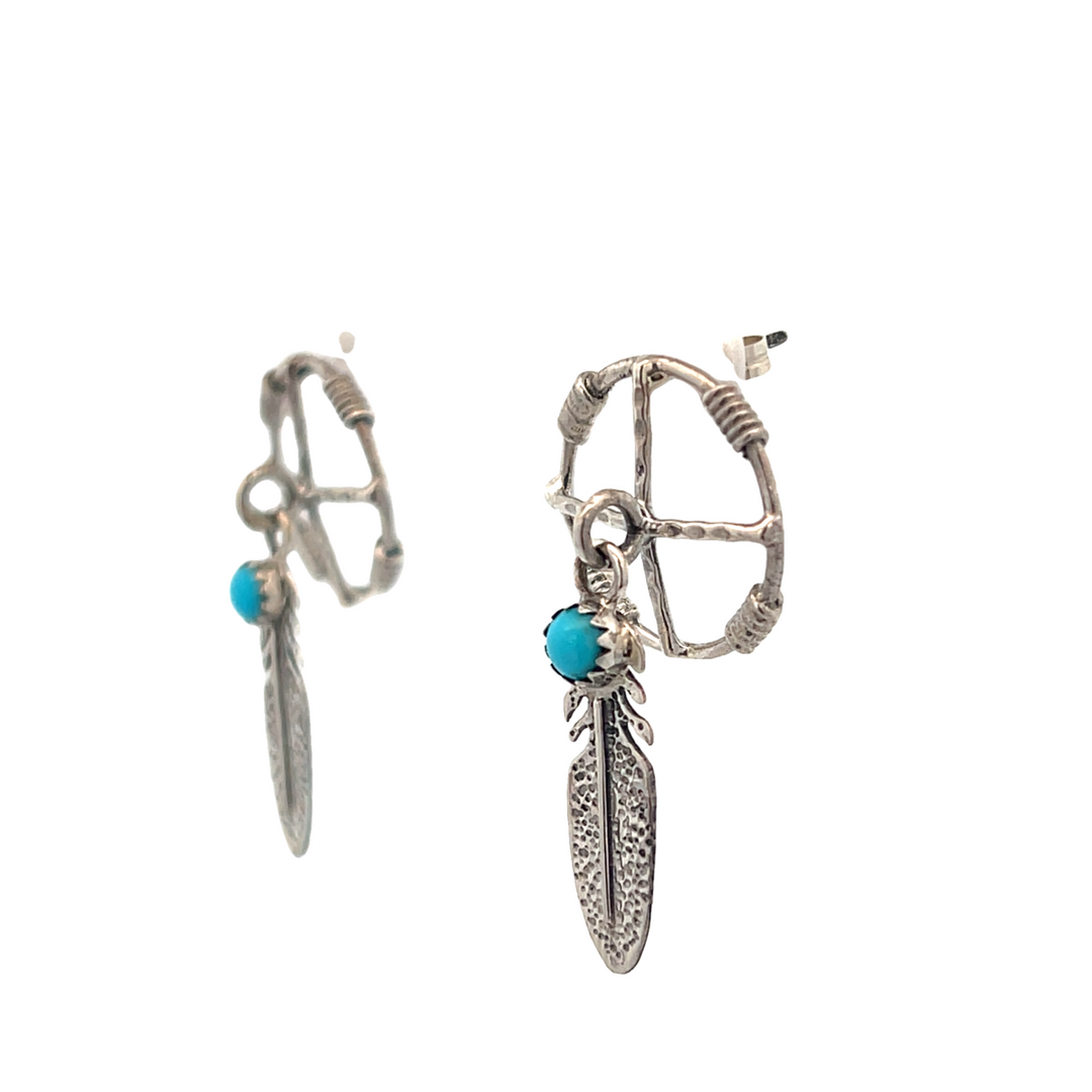 Navajo Turquoise Warrior Shield with dangling Feather Earrings