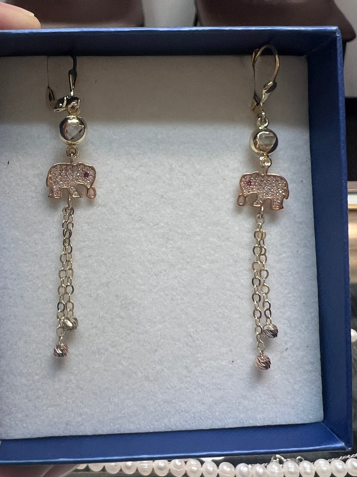 Elephant Dangle Earrings - 14K Gold