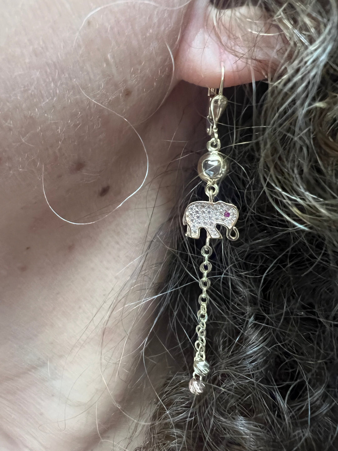 Elephant Dangle Earrings - 14K Gold