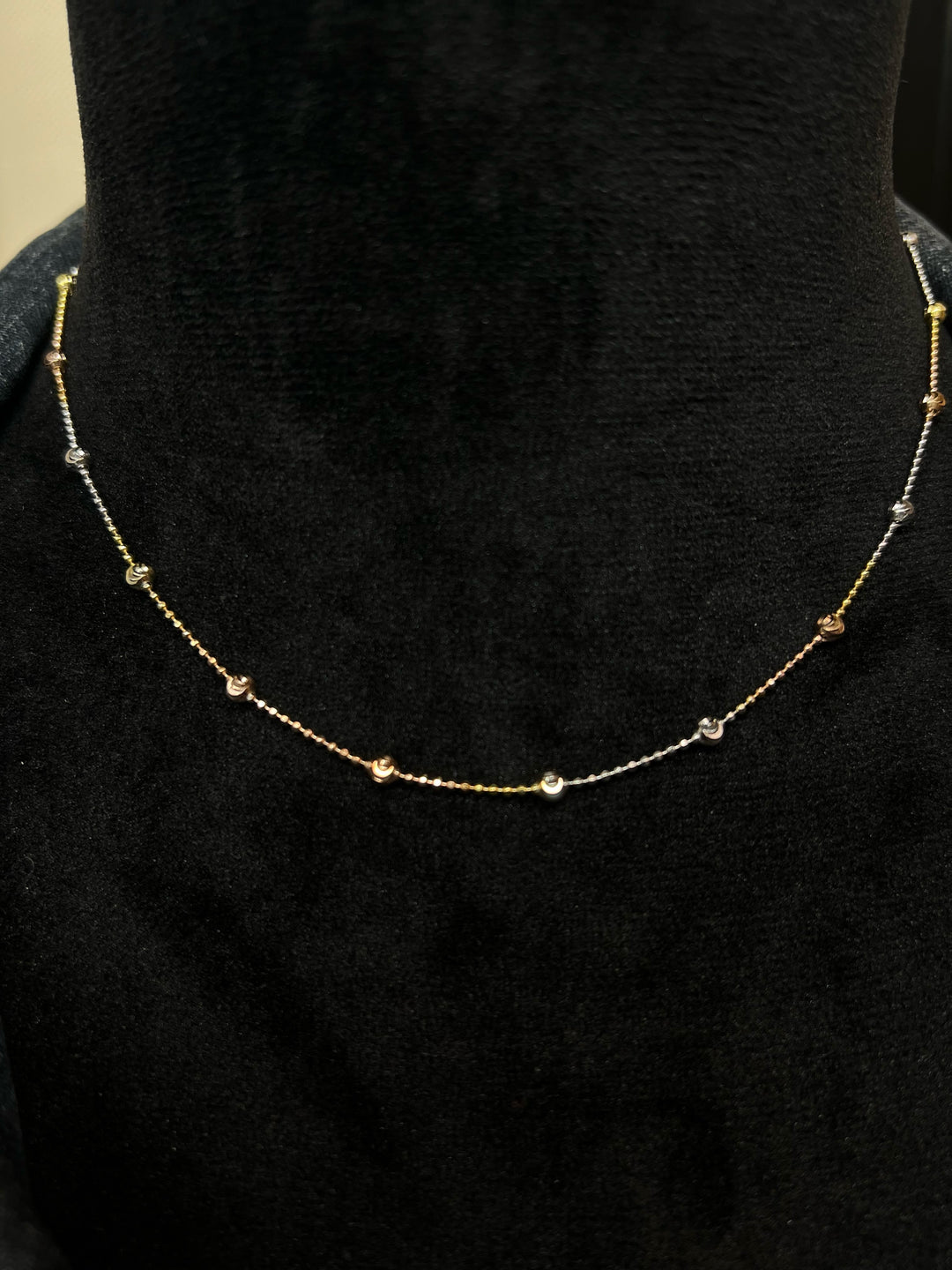 Sterling Silver Trio Color Moon-Cut Bead Necklace - 18K Gold Plated