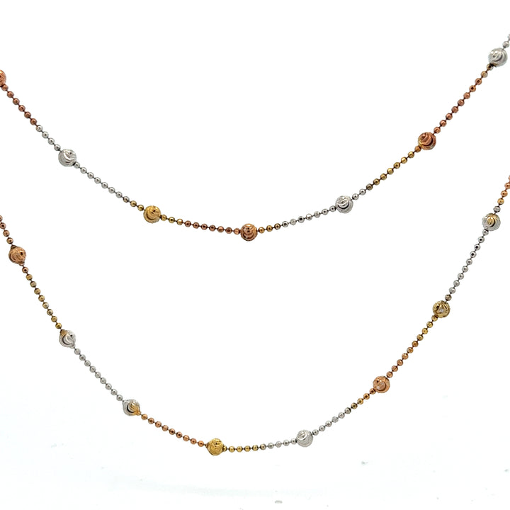Sterling Silver Trio Color Moon-Cut Bead Necklace - 18K Gold Plated