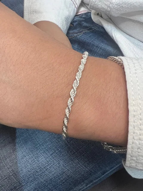 Italian Sterling Silver Rope Chain/Bracelet for Men and Women -3.3mm thick