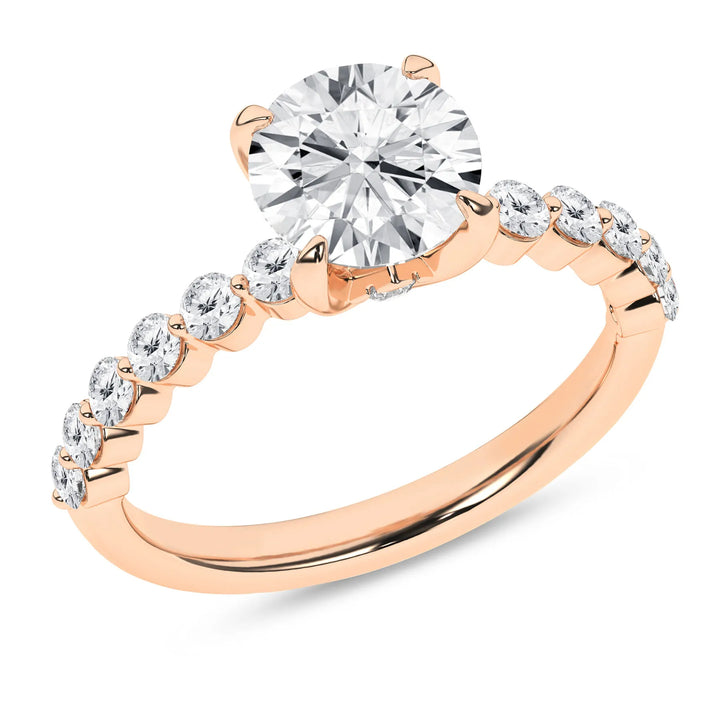 Round Lab Grown Diamond Shared Prong Engagement Ring - Rose Gold