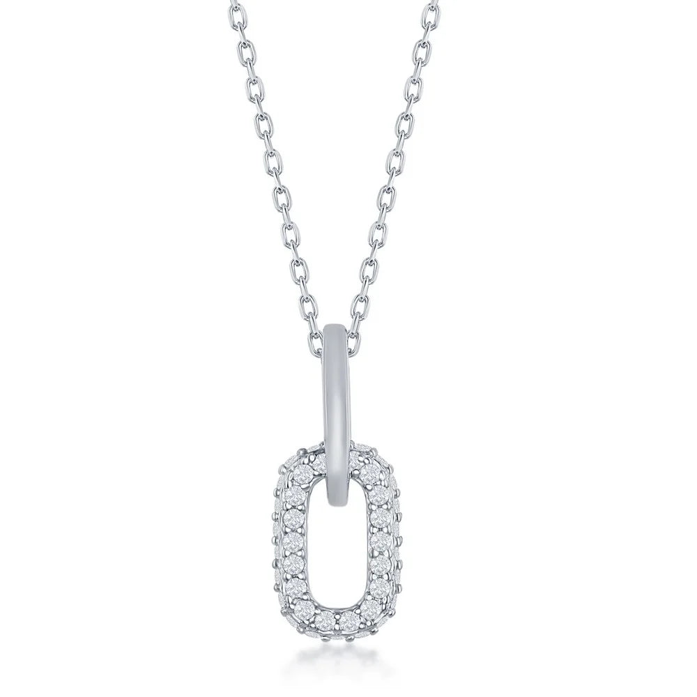 Sterling silver rhodium plated micro pave CZ paperclip necklace, Silvadi Aurora Colorado