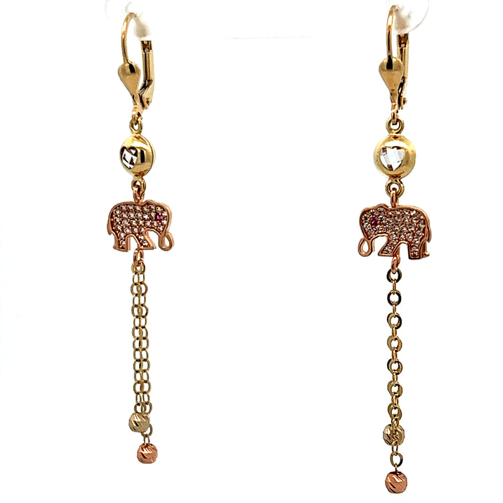 Elephant Dangle Earrings - 14K Gold