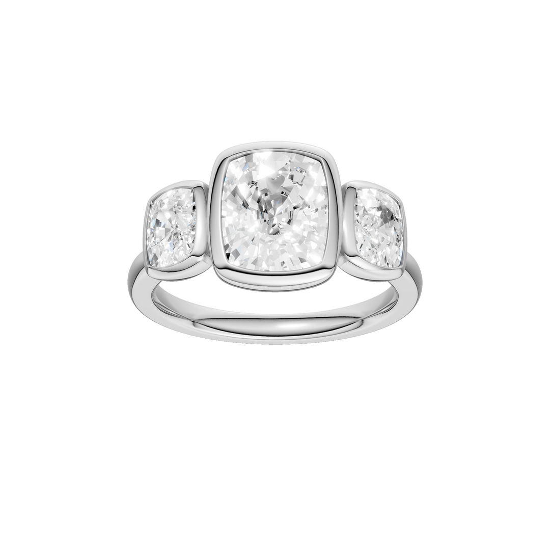 Bezel-Set 3 Stone Ring (Elongated Cushion) in 14K White Gold – Silvadi Jewelry Aurora CO