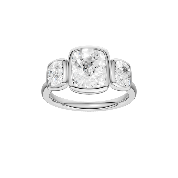 Bezel-Set 3 Stone Ring (Elongated Cushion) in 14K White Gold – Silvadi Jewelry Aurora CO