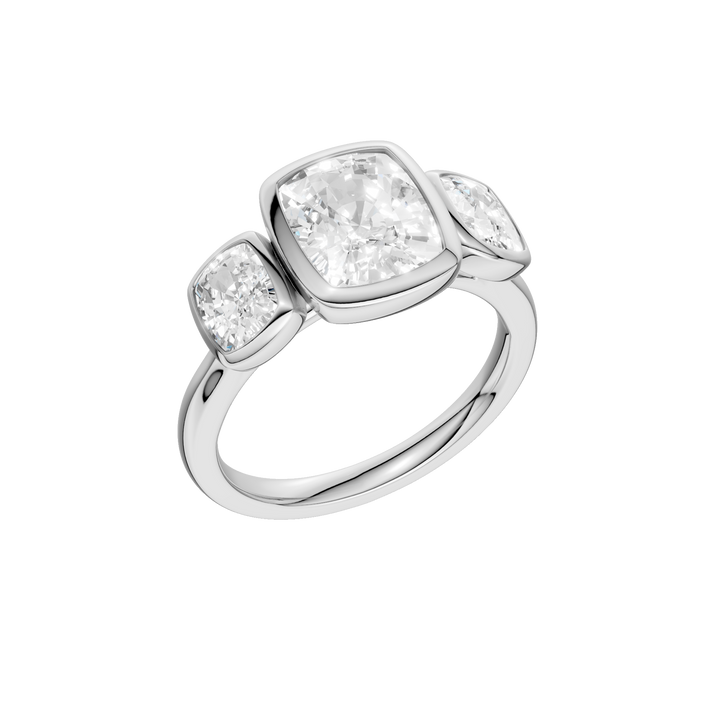 Bezel-Set 3 Stone Ring (Elongated Cushion) in 14K White Gold – Silvadi Jewelry Aurora CO