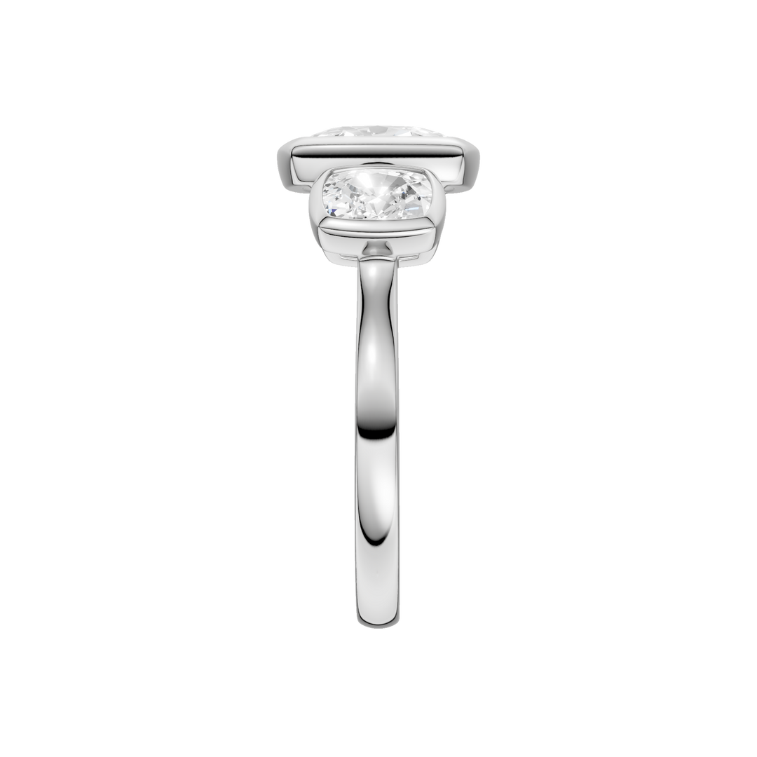 Bezel-Set 3 Stone Ring (Elongated Cushion) in 14K White Gold – Silvadi Jewelry Aurora CO