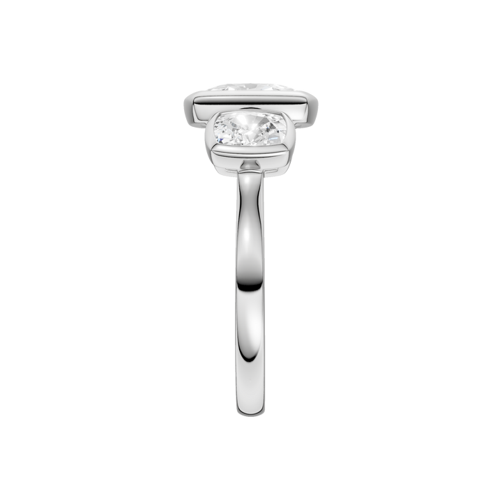 Bezel-Set 3 Stone Ring (Elongated Cushion) in 14K White Gold – Silvadi Jewelry Aurora CO