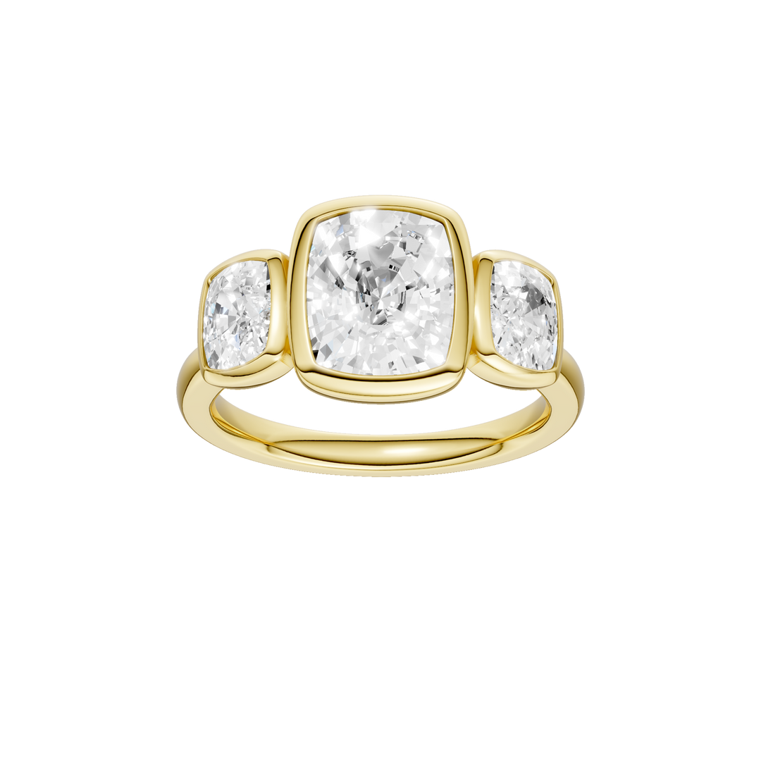 Bezel-Set 3 Stone Ring (Elongated Cushion) in 14K Yellow Gold – Silvadi Jewelry Aurora CO