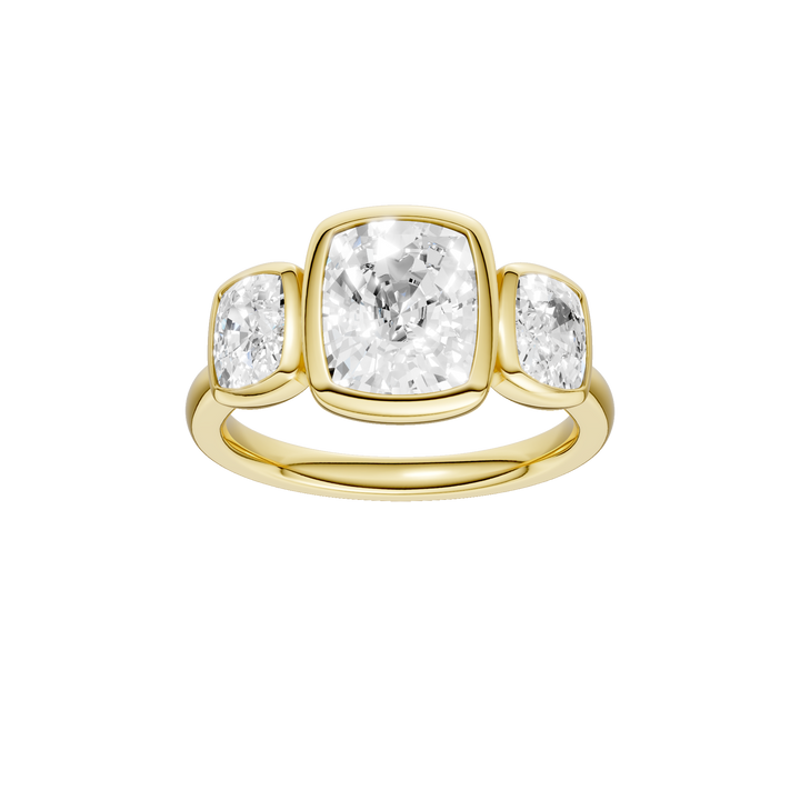 Bezel-Set 3 Stone Ring (Elongated Cushion) in 14K Yellow Gold – Silvadi Jewelry Aurora CO