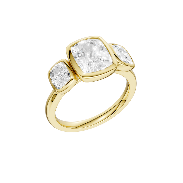 Bezel-Set 3 Stone Ring (Elongated Cushion) in 14K Yellow Gold – Silvadi Jewelry Aurora CO