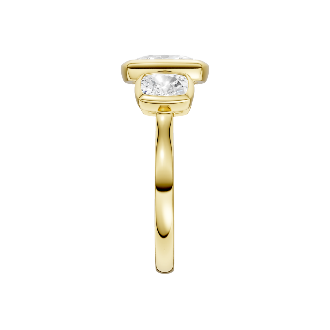 Bezel-Set 3 Stone Ring (Elongated Cushion) in 14K Yellow Gold – Silvadi Jewelry Aurora CO
