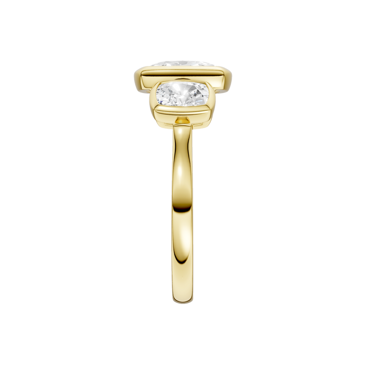 Bezel-Set 3 Stone Ring (Elongated Cushion) in 14K Yellow Gold – Silvadi Jewelry Aurora CO