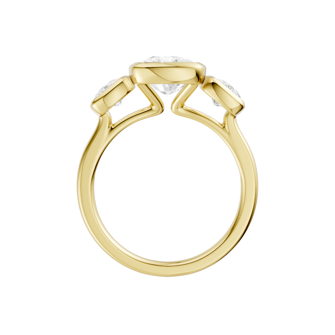 Bezel-Set 3 Stone Ring (Elongated Cushion) in 14K Yellow Gold – Silvadi Jewelry Aurora CO