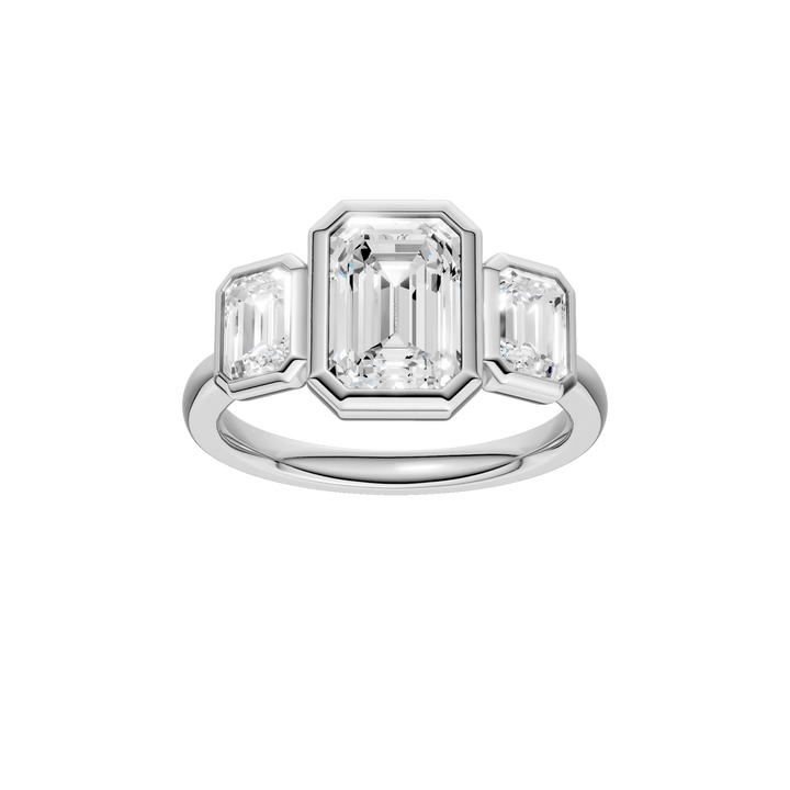 Bezel-Set 3 Stone Ring (Emerald) in 14K White Gold – Silvadi Jewelry Aurora CO