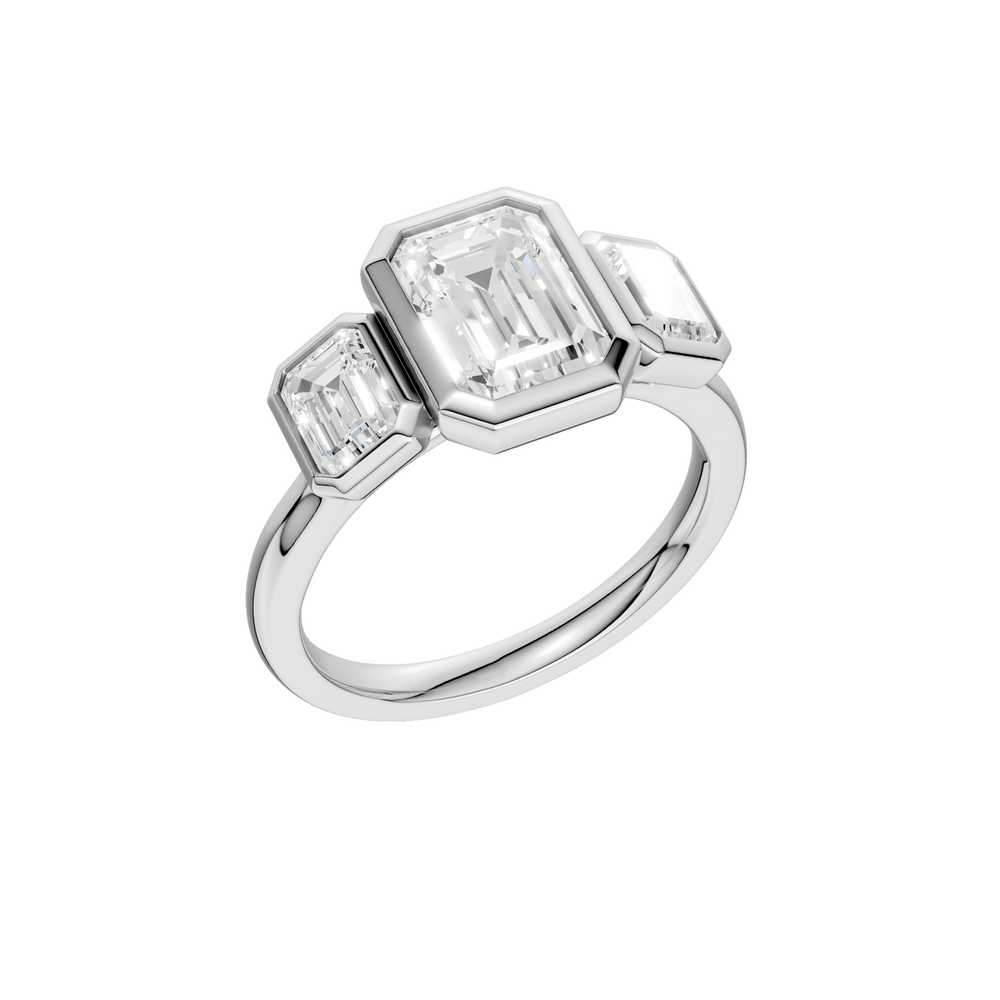 Bezel-Set 3 Stone Ring (Emerald) in 14K White Gold – Silvadi Jewelry Aurora CO