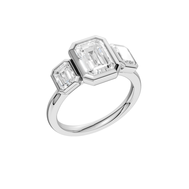 Bezel-Set 3 Stone Ring (Emerald) in 14K White Gold – Silvadi Jewelry Aurora CO