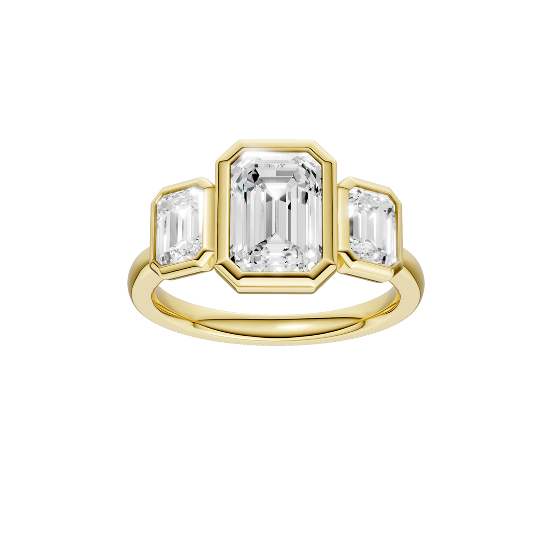 Bezel-Set 3 Stone Ring (Emerald) in 14K Yellow Gold – Silvadi Jewelry Aurora CO
