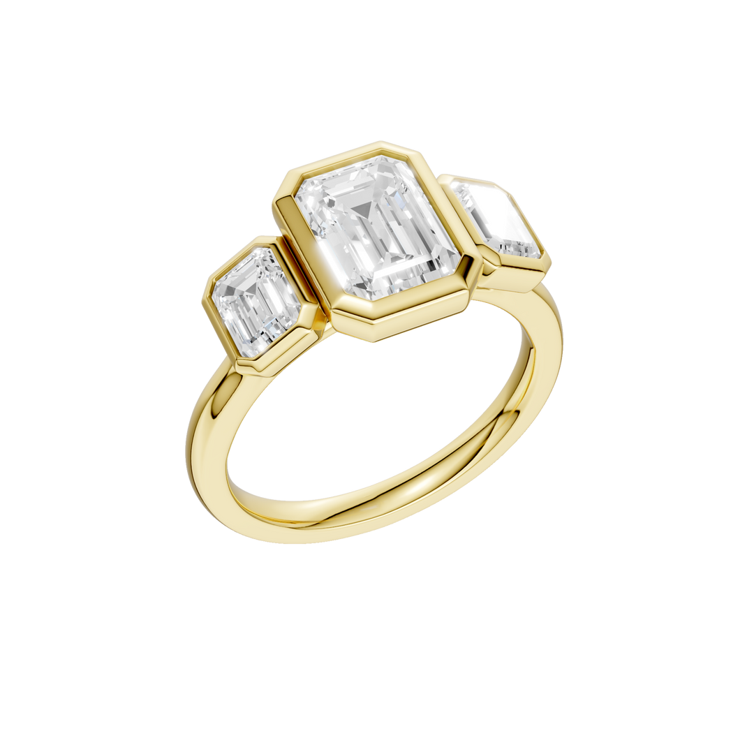 Bezel-Set 3 Stone Ring (Emerald) in 14K Yellow Gold – Silvadi Jewelry Aurora CO