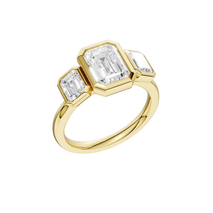 Bezel-Set 3 Stone Ring (Emerald) in 14K Yellow Gold – Silvadi Jewelry Aurora CO