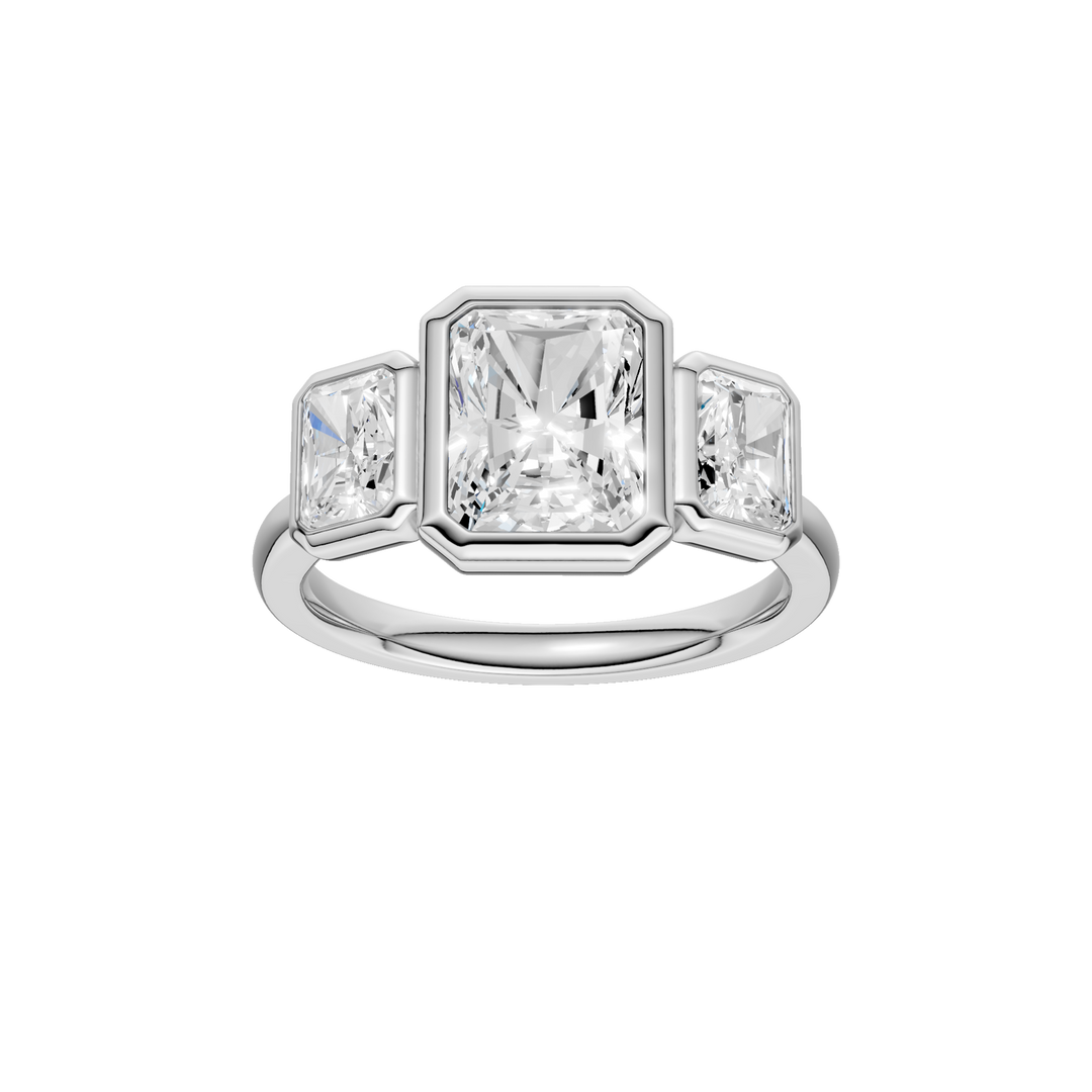 Bezel-Set 3 Stone Ring (Radiant Cut) in 14K White Gold – Silvadi Jewelry Aurora CO