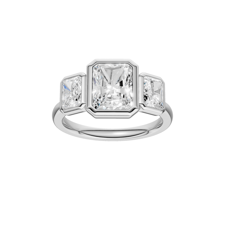 Bezel-Set 3 Stone Ring (Radiant Cut) in 14K White Gold – Silvadi Jewelry Aurora CO