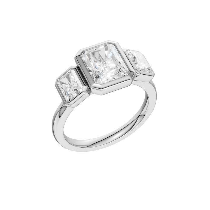 Bezel-Set 3 Stone Ring (Radiant Cut) in 14K White Gold – Silvadi Jewelry Aurora CO