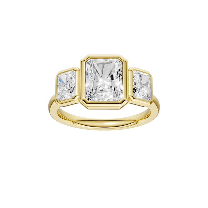 Bezel-Set 3 Stone Ring (Radiant Cut) in 14K Yellow Gold – Silvadi Jewelry Aurora CO