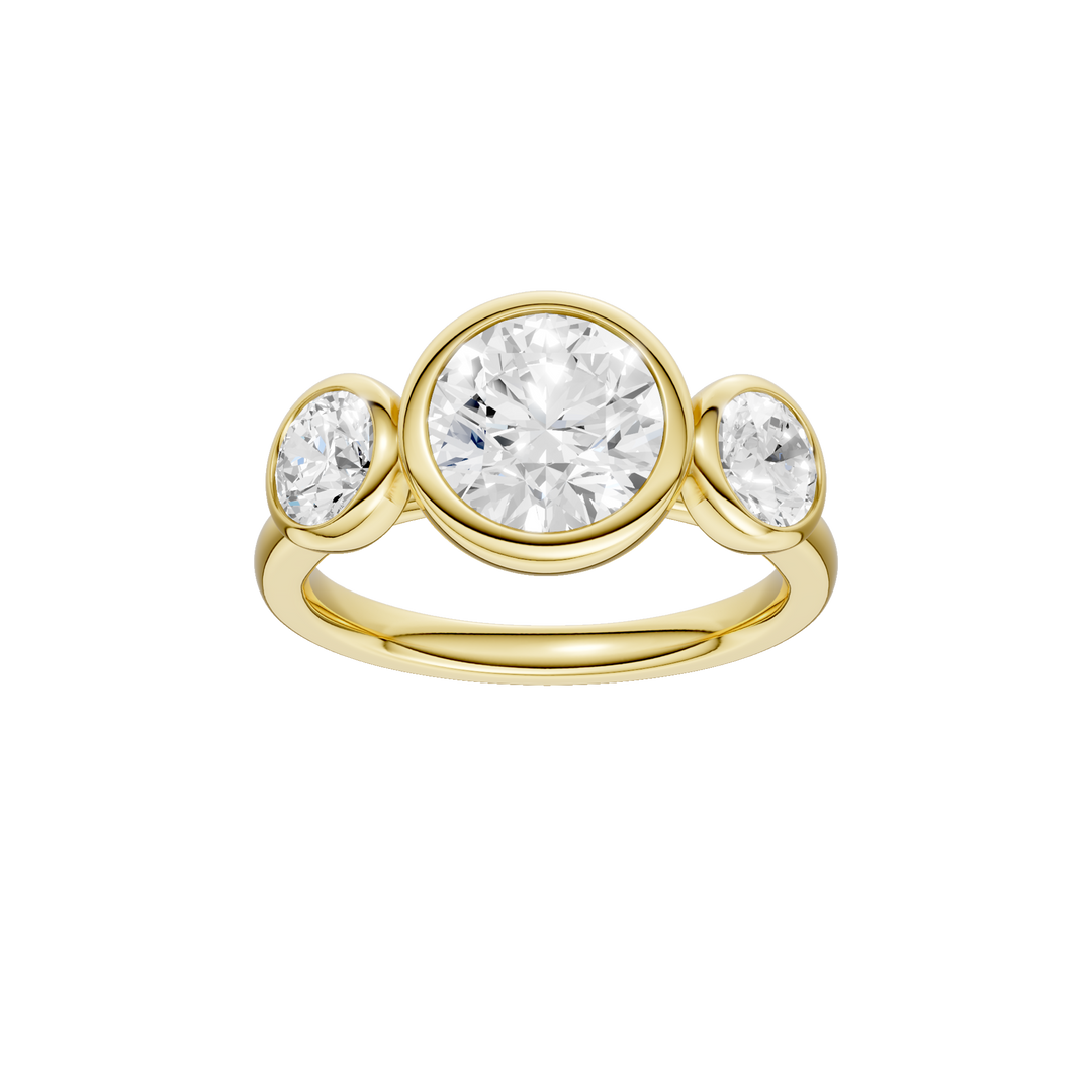 Bezel-Set 3 Stone Ring (Round) in 14K Yellow Gold – Silvadi Jewelry Aurora CO