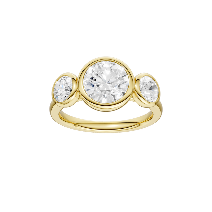 Bezel-Set 3 Stone Ring (Round) in 14K Yellow Gold – Silvadi Jewelry Aurora CO