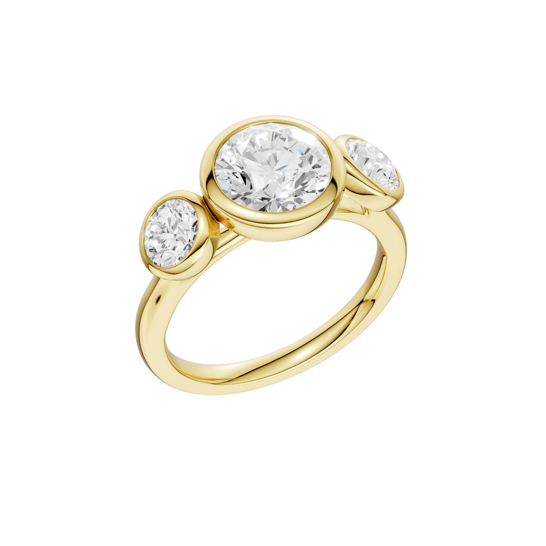 Bezel-Set 3 Stone Ring (Round) in 14K Yellow Gold – Silvadi Jewelry Aurora CO