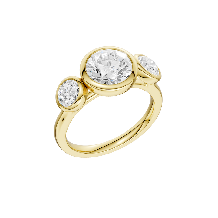 Bezel-Set 3 Stone Ring (Round) in 14K Yellow Gold – Silvadi Jewelry Aurora CO