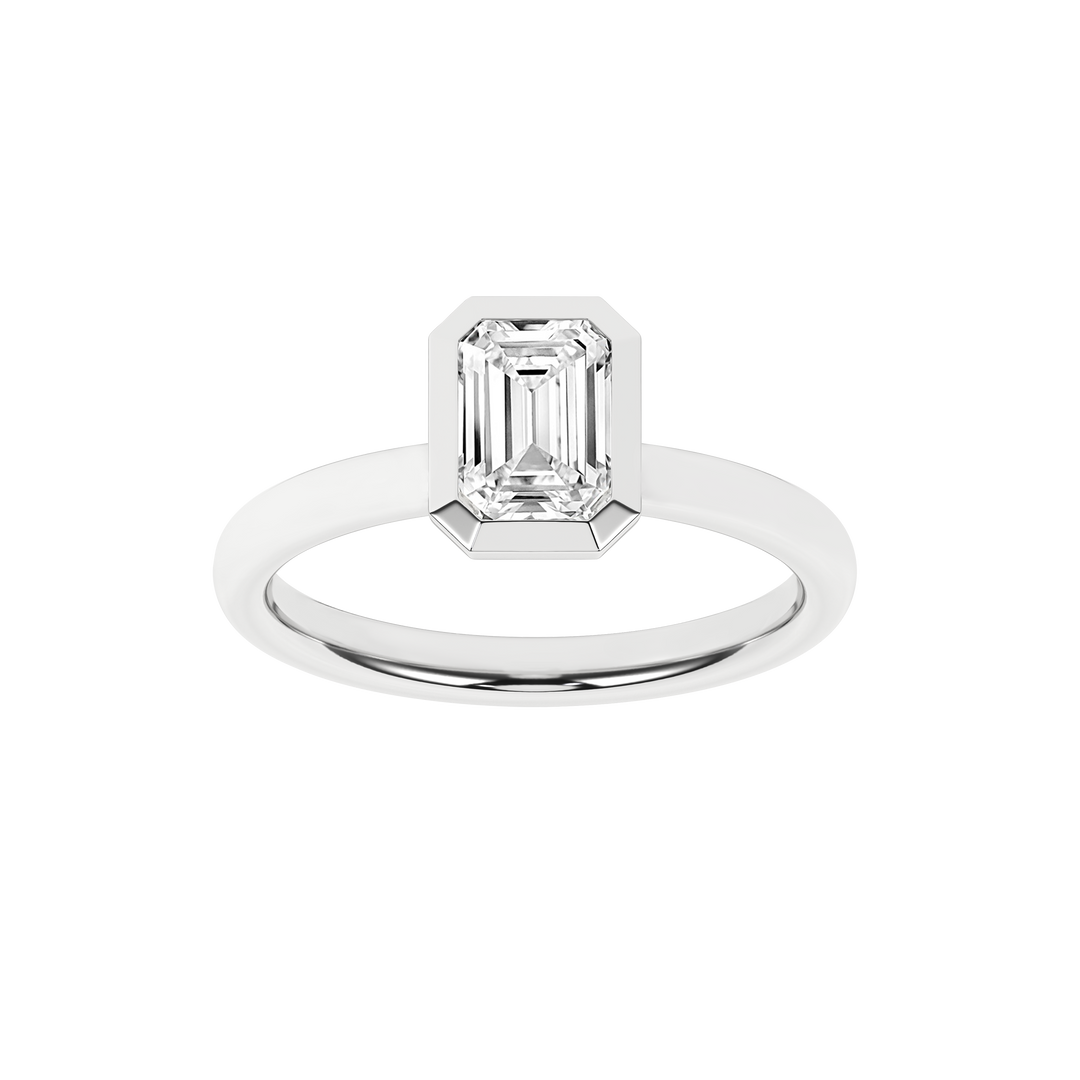 Bezel-Set Solitaire Ring (Emerald) in 14K White Gold – Silvadi Jewelry Aurora CO