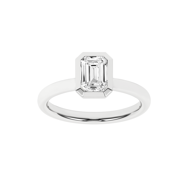Bezel-Set Solitaire Ring (Emerald) in 14K White Gold – Silvadi Jewelry Aurora CO