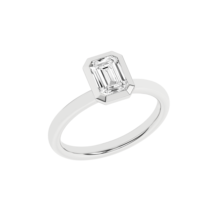 Bezel-Set Solitaire Ring (Emerald) in 14K White Gold – Silvadi Jewelry Aurora CO