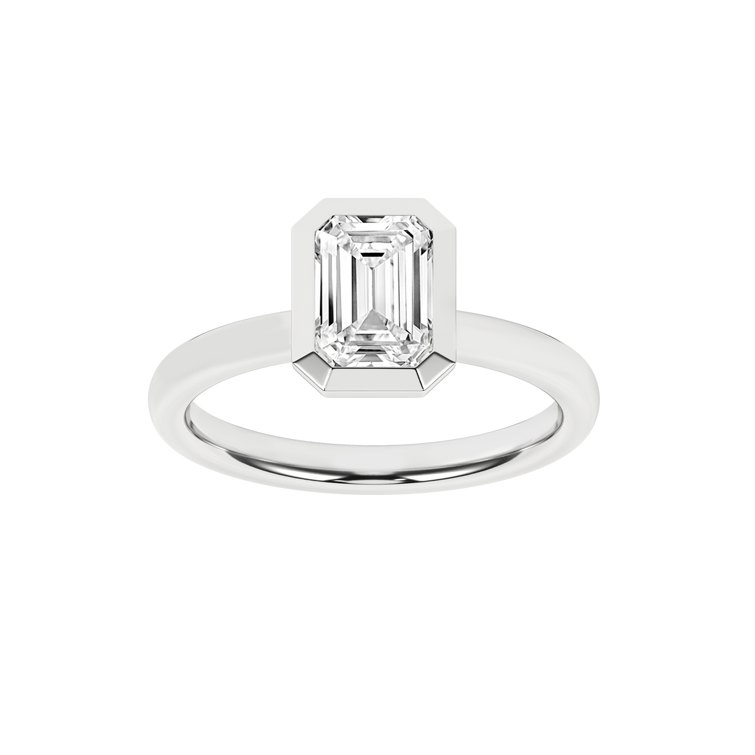 Bezel-Set Solitaire Ring (Emerald) in 14K White Gold – Silvadi Jewelry Aurora CO