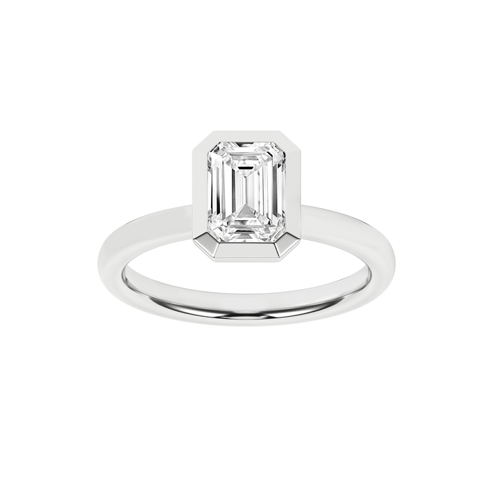 Bezel-Set Solitaire Ring (Emerald) in 14K White Gold – Silvadi Jewelry Aurora CO